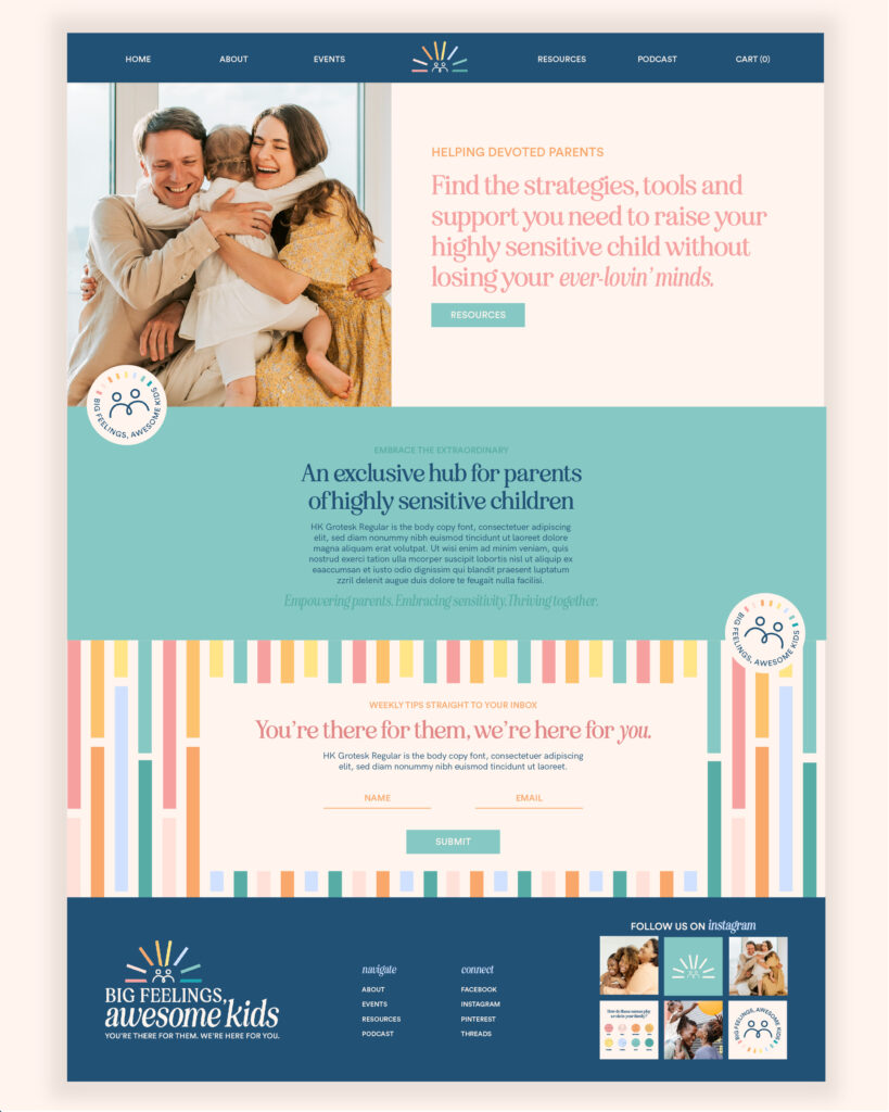 Custom website design for Big Feelings, Awesome Kids.